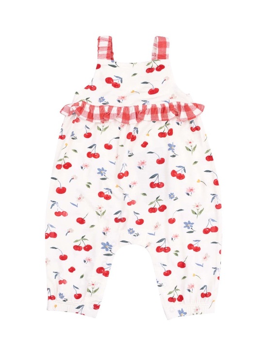 Angel Dear Other - Watercolor Cherries & Gingham Ruffle Waist Romper by Angel Dear